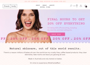 How frankbody.com looks like on a tablet such as an iPad.