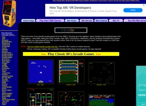 How free80sarcade.com looks like on a tablet such as an iPad.