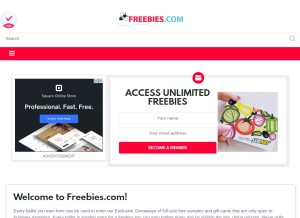 How freebies.com looks like on a tablet such as an iPad.