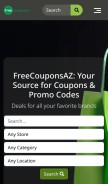 How freecouponsaz.com looks like on a mobile device such as an iPhone.