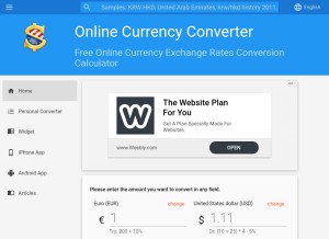 How freecurrencyrates.com looks like on a tablet such as an iPad.