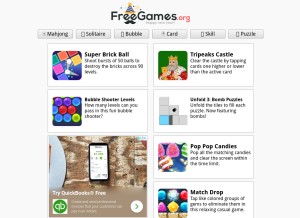 How freegames.org looks like on a tablet such as an iPad.
