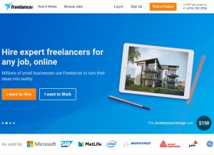 How freelancer.com looks like on a tablet such as an iPad.