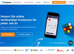 How freelancer.de looks like on a tablet such as an iPad.