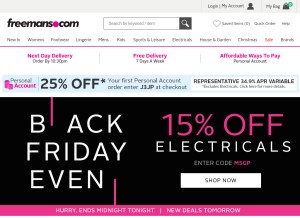 How freemans.com looks like on a tablet such as an iPad.
