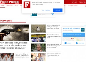 How freepressjournal.in looks like on a tablet such as an iPad.