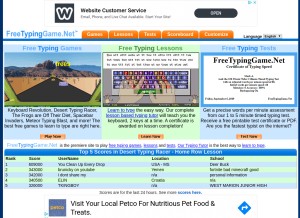 How freetypinggame.net looks like on a tablet such as an iPad.