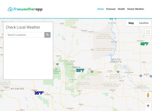 How freeweatherapp.com looks like on a tablet such as an iPad.