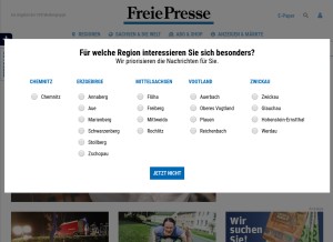 How freiepresse.de looks like on a tablet such as an iPad.