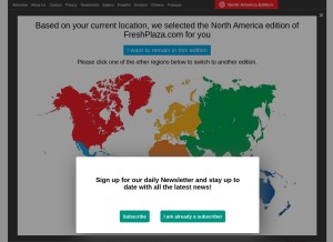 How freshplaza.com looks like on a tablet such as an iPad.