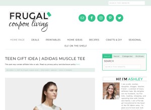 How frugalcouponliving.com looks like on a tablet such as an iPad.