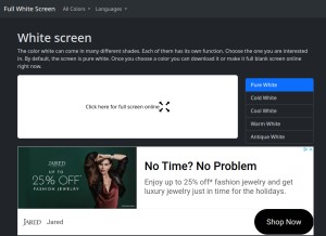 How fullwhitescreen.com looks like on a tablet such as an iPad.
