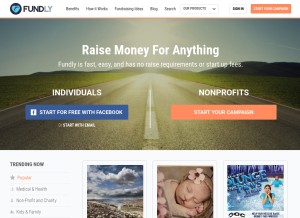 How fundly.com looks like on a tablet such as an iPad.
