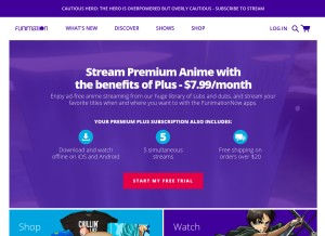 How funimation.com looks like on a tablet such as an iPad.