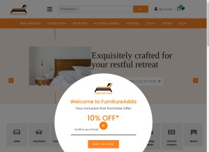 How furnitureadda.com looks like on a tablet such as an iPad.
