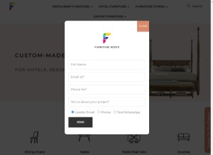 How furnitureroots.com looks like on a tablet such as an iPad.