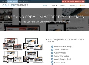 How galussothemes.com looks like on a tablet such as an iPad.