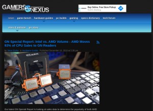 How gamersnexus.net looks like on a tablet such as an iPad.