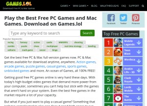 How games.lol looks like on a tablet such as an iPad.