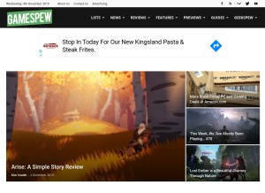 How gamespew.com looks like on a tablet such as an iPad.
