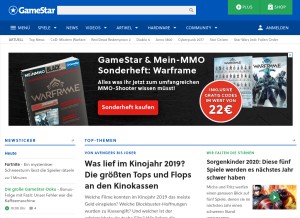 How gamestar.de looks like on a tablet such as an iPad.