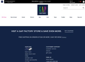 How gapfactory.com looks like on a tablet such as an iPad.