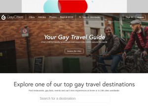 How gaycities.com looks like on a tablet such as an iPad.