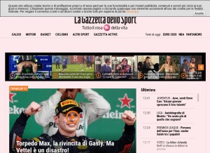 How gazzetta.it looks like on a tablet such as an iPad.