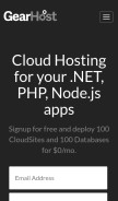 How gearhost.com looks like on a mobile device such as an iPhone.