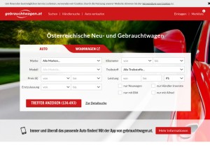 How gebrauchtwagen.at looks like on a tablet such as an iPad.