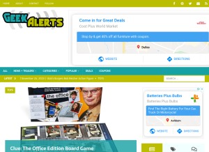 How geekalerts.com looks like on a tablet such as an iPad.
