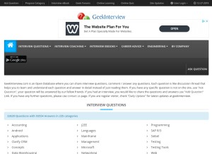 How geekinterview.com looks like on a tablet such as an iPad.