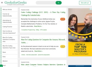 How geeksforgeeks.org looks like on a tablet such as an iPad.