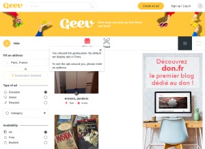 How geev.com looks like on a tablet such as an iPad.