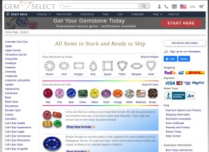 How gemselect.com looks like on a tablet such as an iPad.