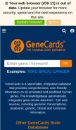 How genecards.org looks like on a mobile device such as an iPhone.