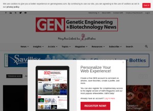 How genengnews.com looks like on a tablet such as an iPad.