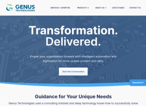 How genustechnologies.com looks like on a tablet such as an iPad.