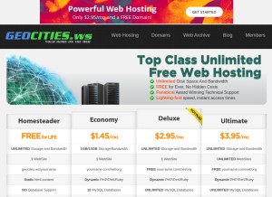 How geocities.ws looks like on a tablet such as an iPad.