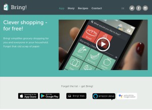 How getbring.com looks like on a tablet such as an iPad.