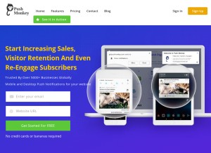 How getpushmonkey.com looks like on a tablet such as an iPad.