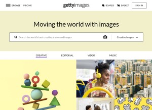 How gettyimages.in looks like on a tablet such as an iPad.