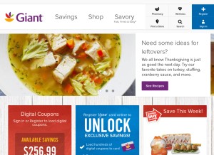 How giantfood.com looks like on a tablet such as an iPad.