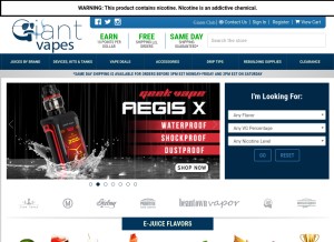 How giantvapes.com looks like on a tablet such as an iPad.