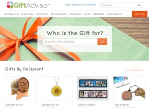 How giftadvisor.com looks like on a tablet such as an iPad.