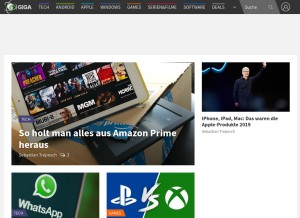 How giga.de looks like on a tablet such as an iPad.