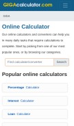 How gigacalculator.com looks like on a mobile device such as an iPhone.
