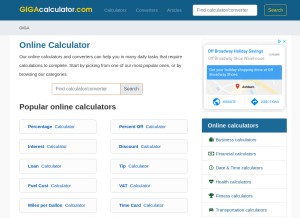 How gigacalculator.com looks like on a tablet such as an iPad.