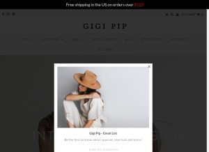 How gigipip.com looks like on a tablet such as an iPad.
