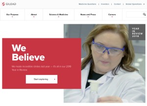How gilead.com looks like on a tablet such as an iPad.